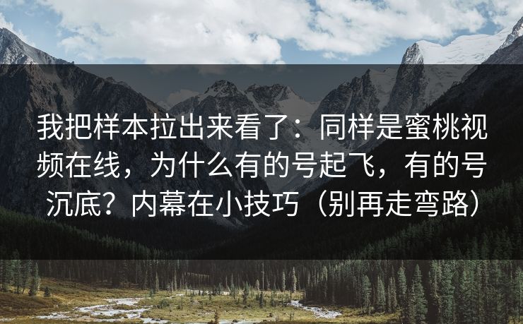 我把样本拉出来看了：同样是蜜桃视频在线，为什么有的号起飞，有的号沉底？内幕在小技巧（别再走弯路）